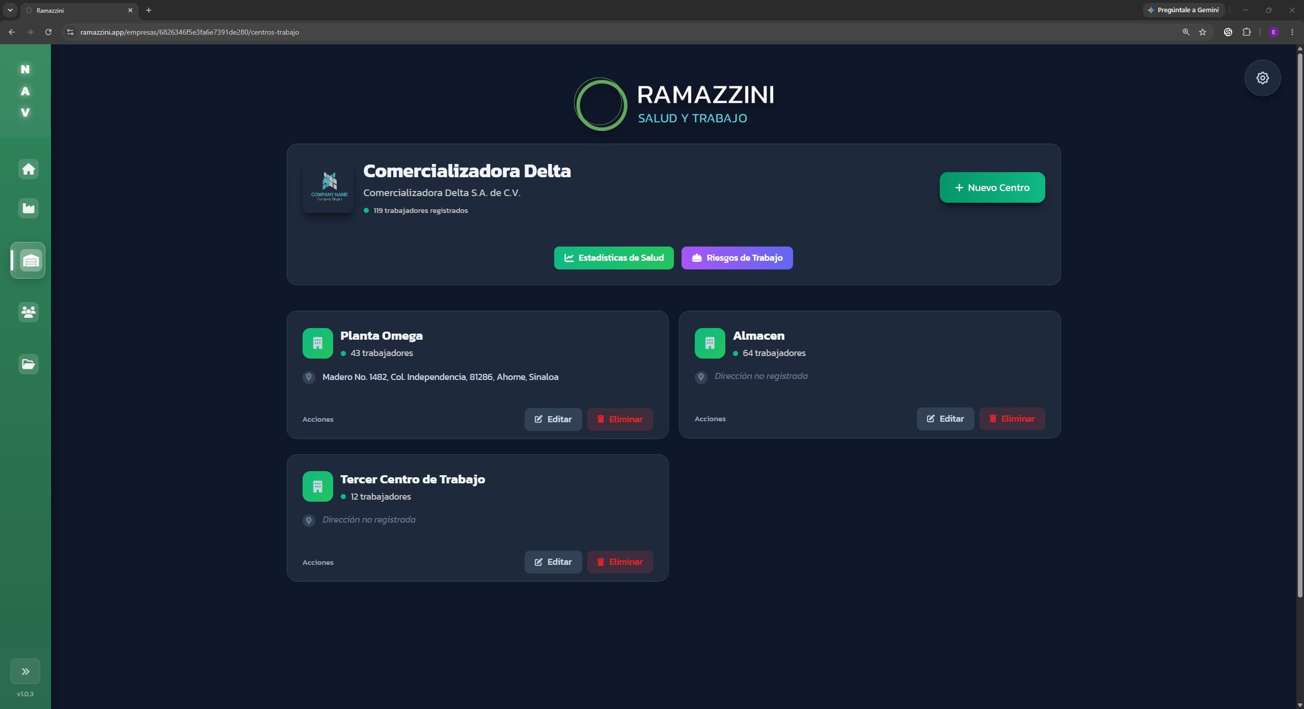 Detalle de cliente y expedientes en Ramazzini